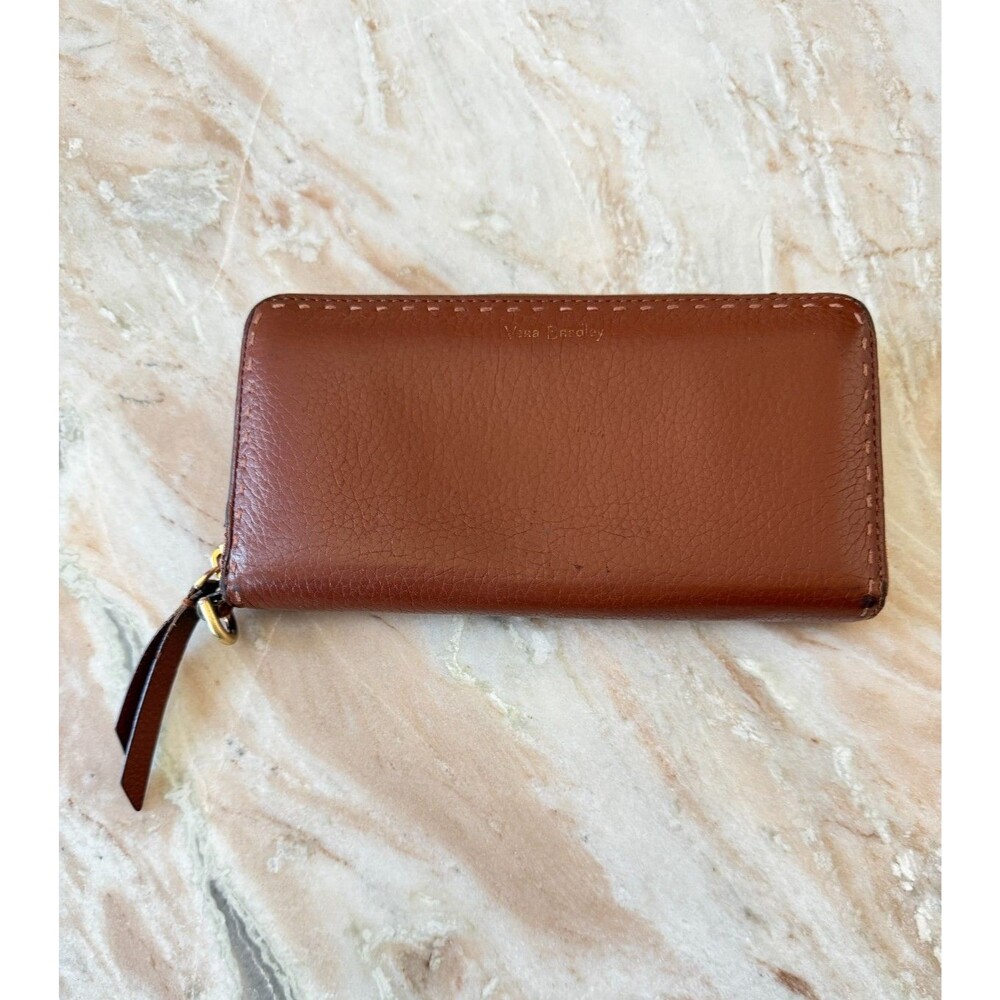 Vera Bradley Zip Around Brown Leather Wallet Organizer
